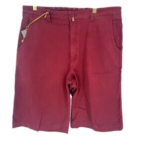 Robert Graham Men's Shorts, Classic Fit Burgundy Red Cotton Twill 34